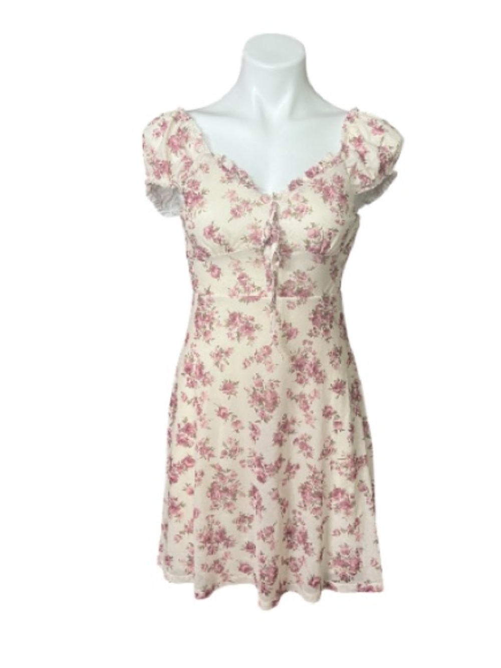 WallFlower Floral Milkmaid Mini Dress Cottagecore Puff Sleeve Smocked M